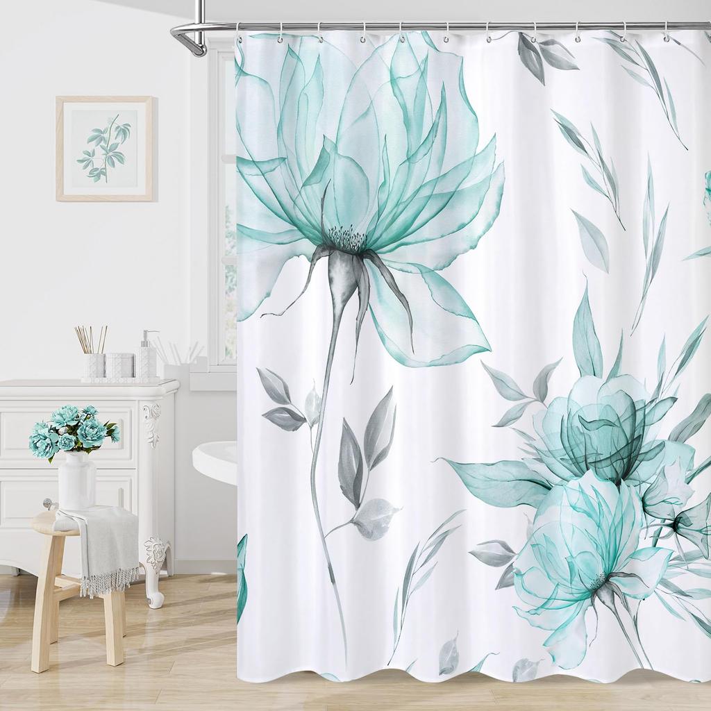 VIKAMA Watercolour Blue Floral Art Shower Curtain Bathroom Wet/Dry Separation Shower Curtain Nordic inspired Home Decor