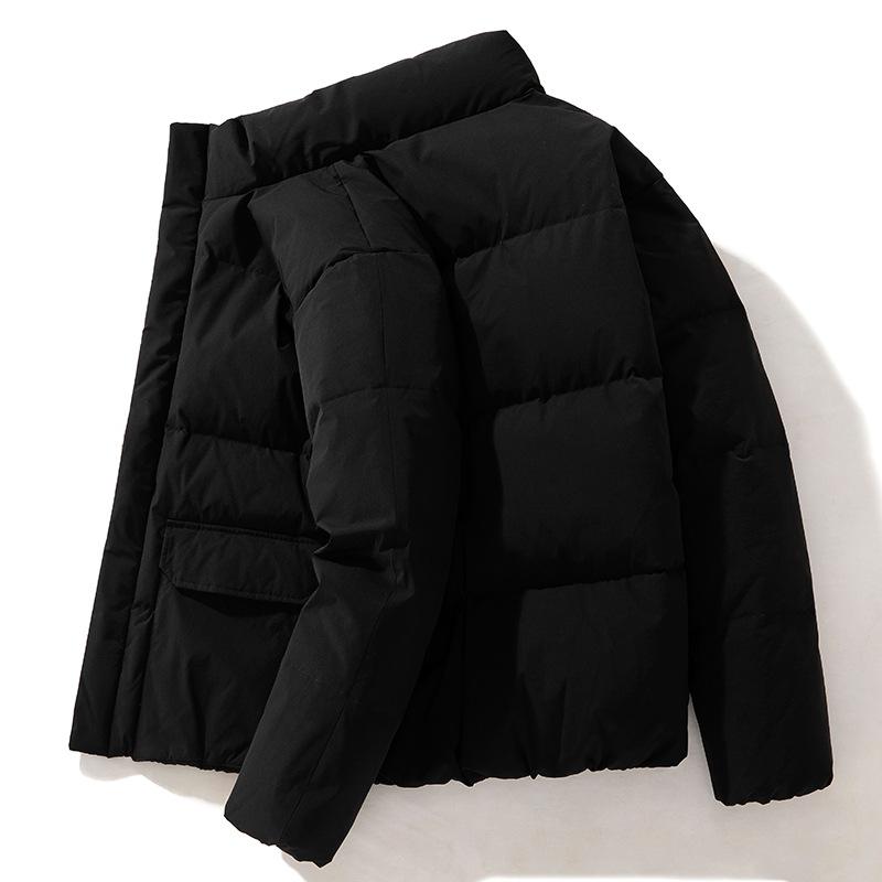 Men's down jacket fall and winter hooded thickened warm bread jacket stand-up collar solid color men's casual down trendy jacket