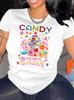 Damen Süßigkeiten Grafikdruck T-Shirt Schwarz Lässig Kurzarm Rundhals T-Shirt mit Buntem Süßigkeiten Design Kleidung Baumwolle