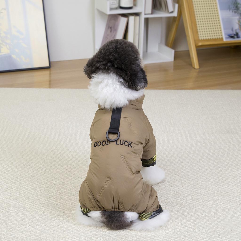 Cotton Dog Coat Four Legged Pet Apparel Winter Warm Puppy Clothes with Embroidery Letter Pattern for Teddy Small Breed Dogs Cold Weather Outfit