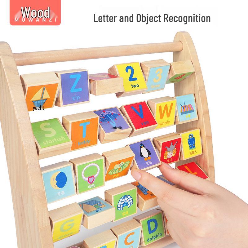 Wooden Toddler Learning Flip Board & Abacus Puzzle Toy