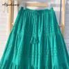 Spring Summer Women Sweet Skirt High Waist Purple Green Drawstring Tassel Skirts Hollow Out Elegant Ladies' Chic Skirts