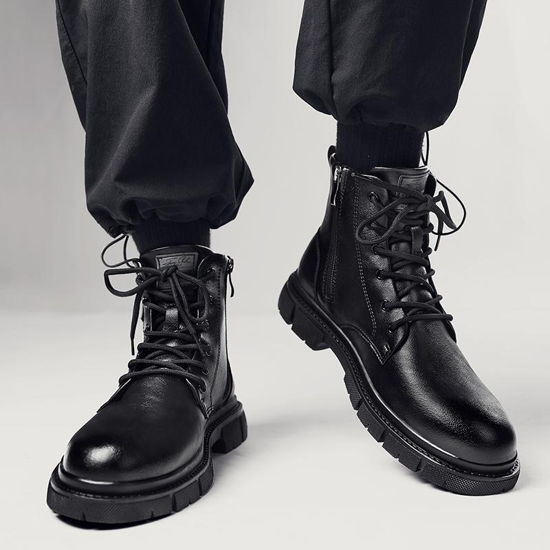 Botines de hombre con cordones Moda cuero felpa cálido Bota Hombre Zapatos de trabajo Tendencia Diseñador Invierno Botas de nieve para hombre Hombres Zapatos Casuales