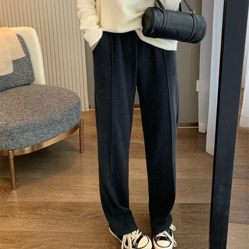 Composite Fleece Thickened Warm Elastic Waist Loose Straight Leg Casual Pants