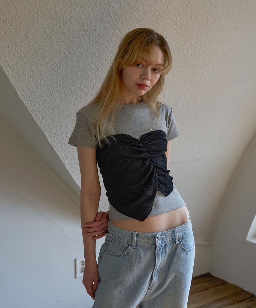 5OML Bustier Layered T-Shirt Melange Gray