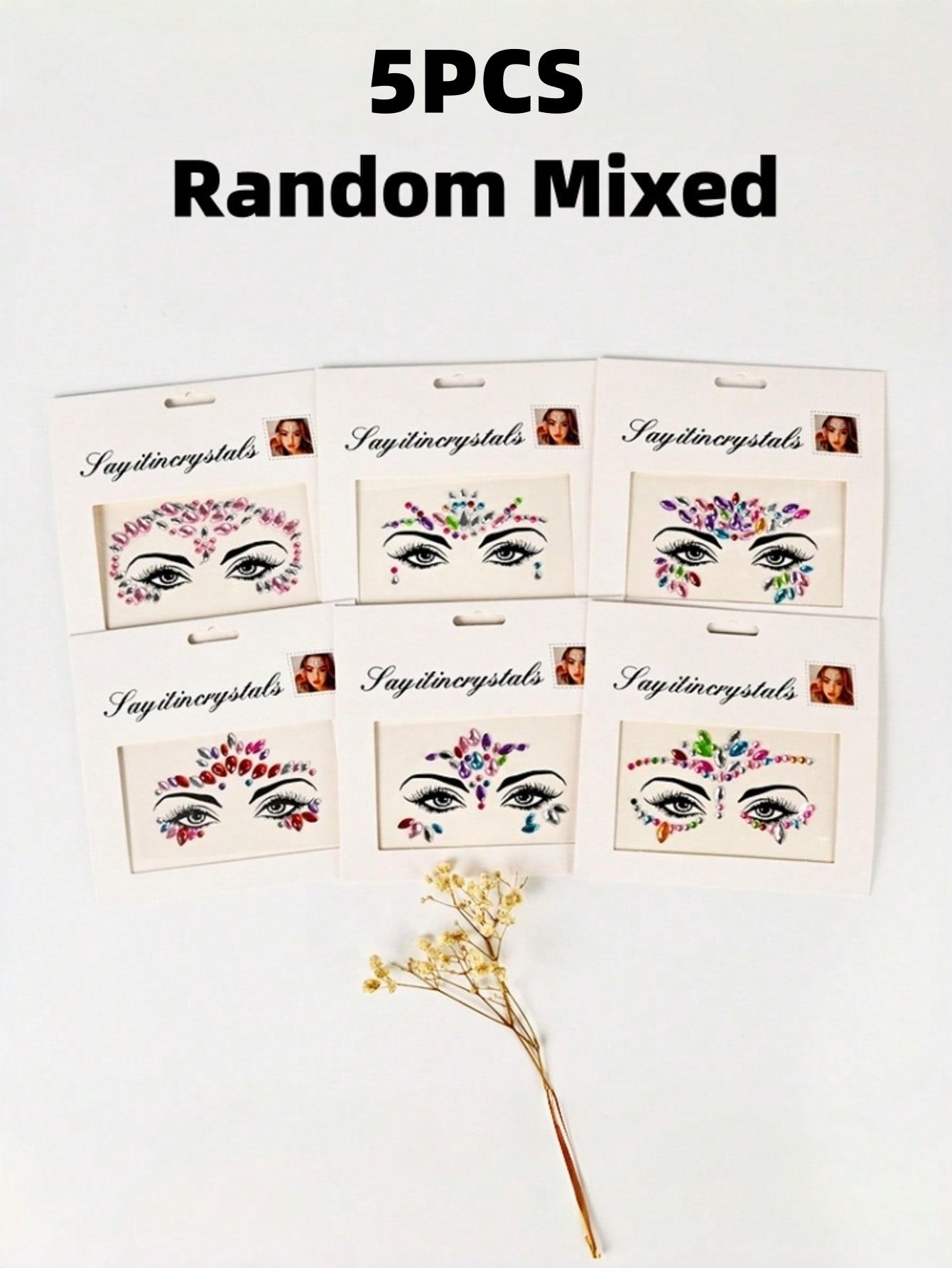 

5PCS Glitter Crystal Face Stickers for Party Festival, Mermaid/Mixed Style, Random Colors & Shapes