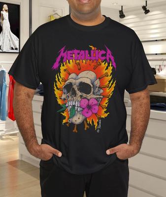 Camiseta Rock Vintage Metallica Caveira Flor