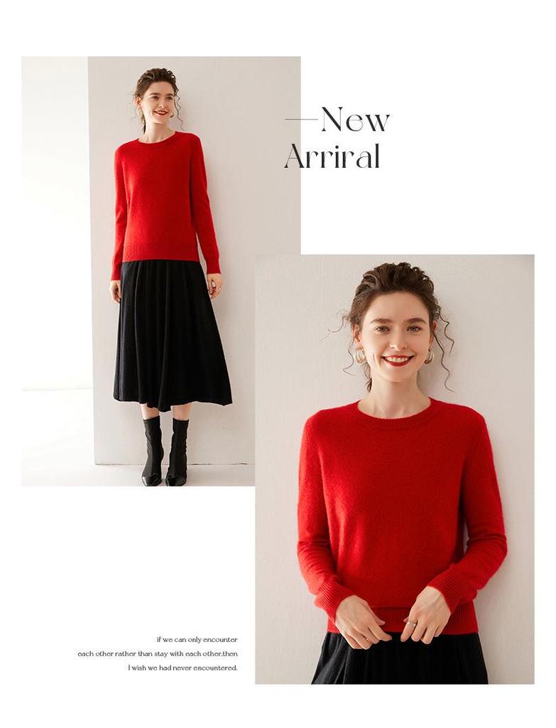 Women's Solid Color Cashmere Pullover: Autumn/Winter Long Sleeve Knit Sweater