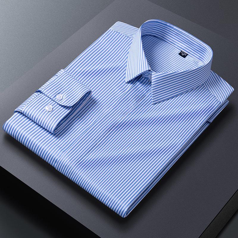 New Quality Anti-Wrinkle Men Shirt Long Sleeves Dress Shirts For Men Slim Fit Camisa Social Business Blouse Stripe Shirt 6XL 7XL
