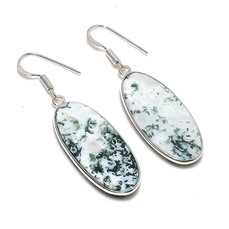Natural Tree Agate Gemstone 925 Sterling Silver Jewelry Earring 2.05" AE-13040