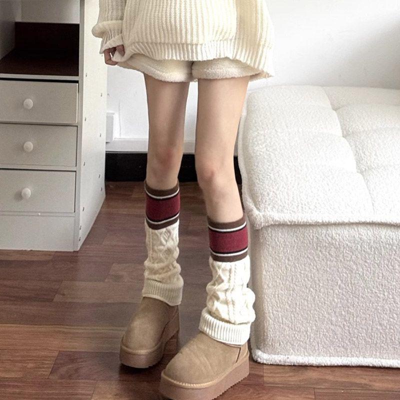 Winter Snow Boot Sock Leg Warmers Women Thermal Knit Leggings JK Uniform Cable Stitch Mid Calf Stacked Socks Y2K Style
