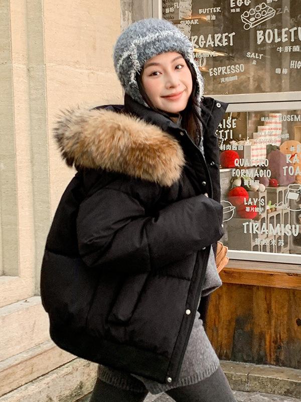 Winter big fur collar hooded cotton-padded clothes women's short thickened warm women's jackets multi-color optional physical goods