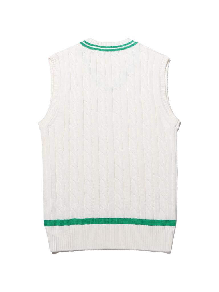 20Th Hole Cable Contrast V-Neck Knit Vest [Ivory Green]
