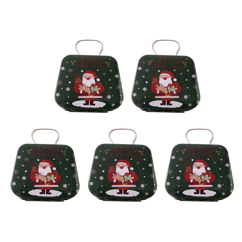 Pack of 5 Decorative Iron Candy Tins with Handle Holiday Candy Tins with Christmas Pattern Delicate Candy Storage Case