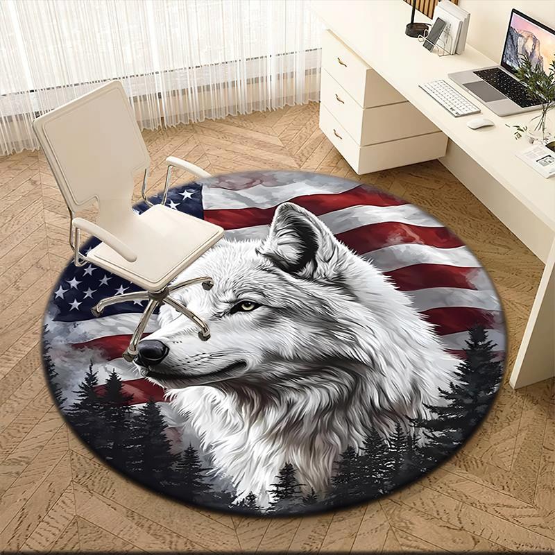 1pc American flag patriotic pet Round carpet Painted Printed circular carpet, home door mat, outdoor travel protection carpet