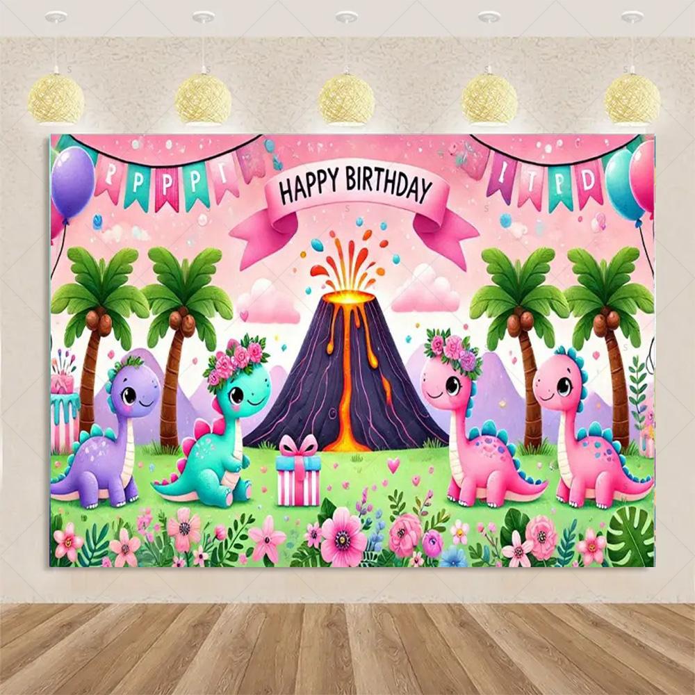 Cartoon Dinosaurier Kindergeburtstagsparty Dekoration Dschungeltier Hintergrundbanner Jurassic World Waldkulisse Für Babyparty