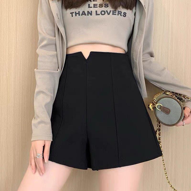 

Женские шорты-костюм с высокой талией черного цвета - Бархатные А-силуэта на осень/зиму с эластичной посадкой 2XL