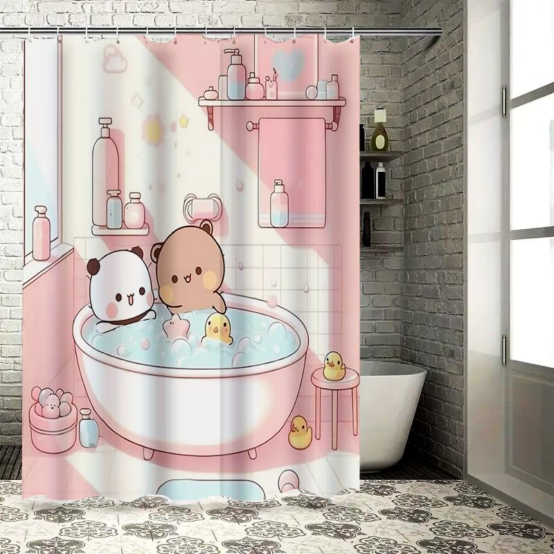 

Cute Animal Bath Shower Curtain For Kids And Adults Pink Cartoon Design Waterproof And Durable For Stylish Home Upgrade W60H190(CM)-1 Pcs