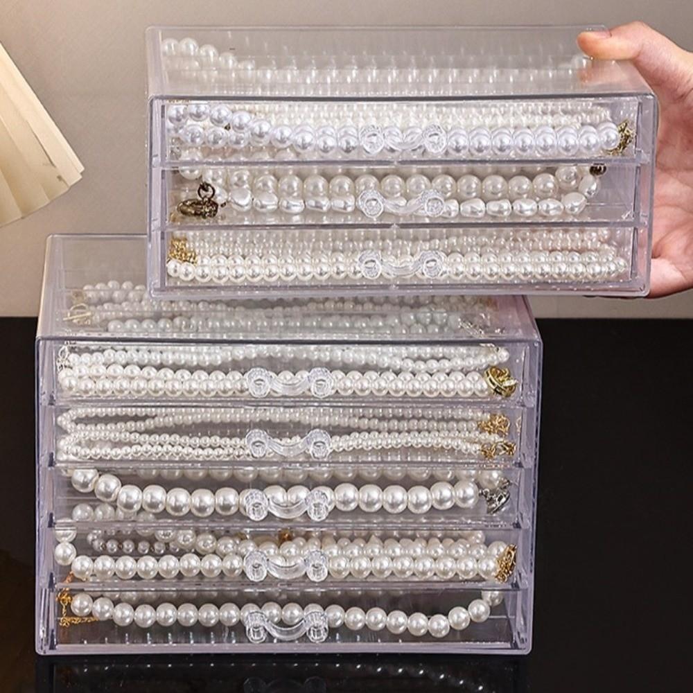Průhledný úložný box na náhrdelníky, 3/5 vrstvý, prachotěsný zásuvkový organizér na šperky pro ženy