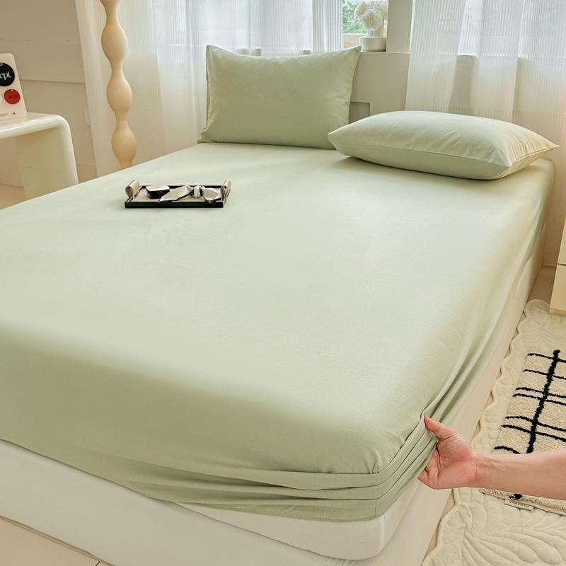 Autumn/Winter Thick Solid Color Cotton Flannel Fitted Sheet & Dust Cover