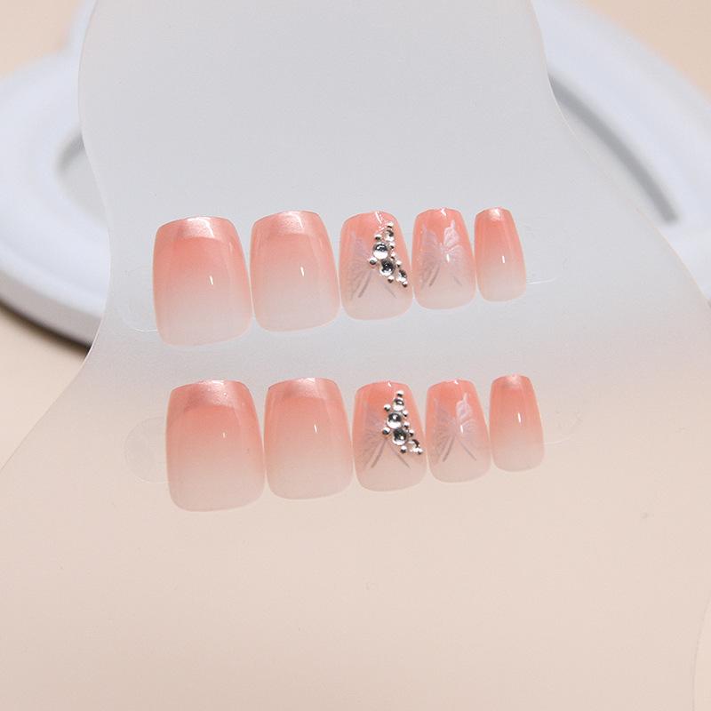 Fake Nail Wearing Nail Removable French Manicure Piece Small Short T Ballet Nail Piece Drilling Butterfly Gradual Change Nail Piece