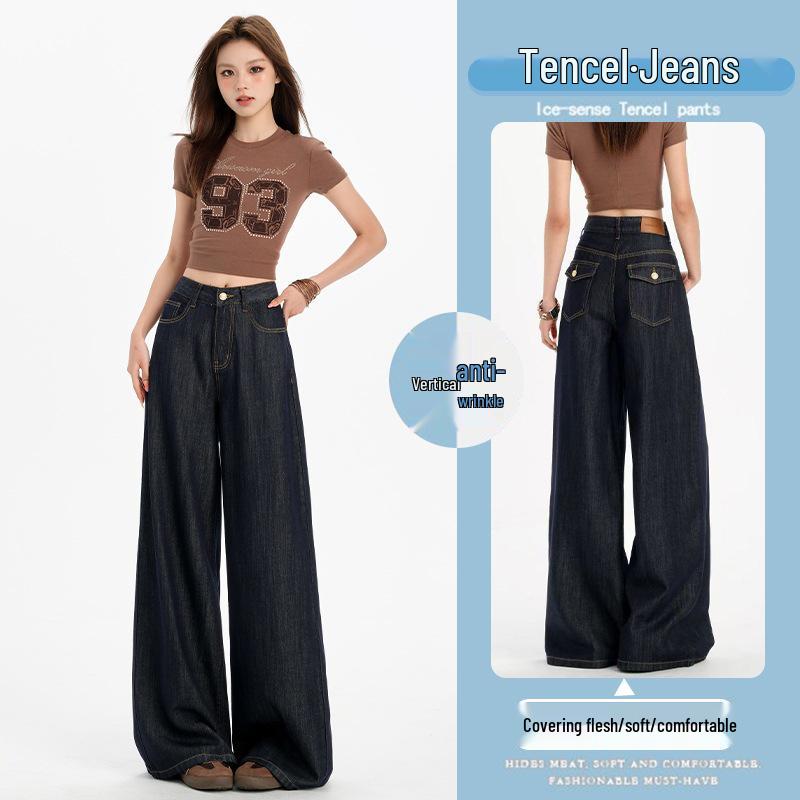 Lyocell Tencel Women s Wide-Leg Jeans - Spring/Summer 2026: Loose, Drapey, Slimming Pants XL