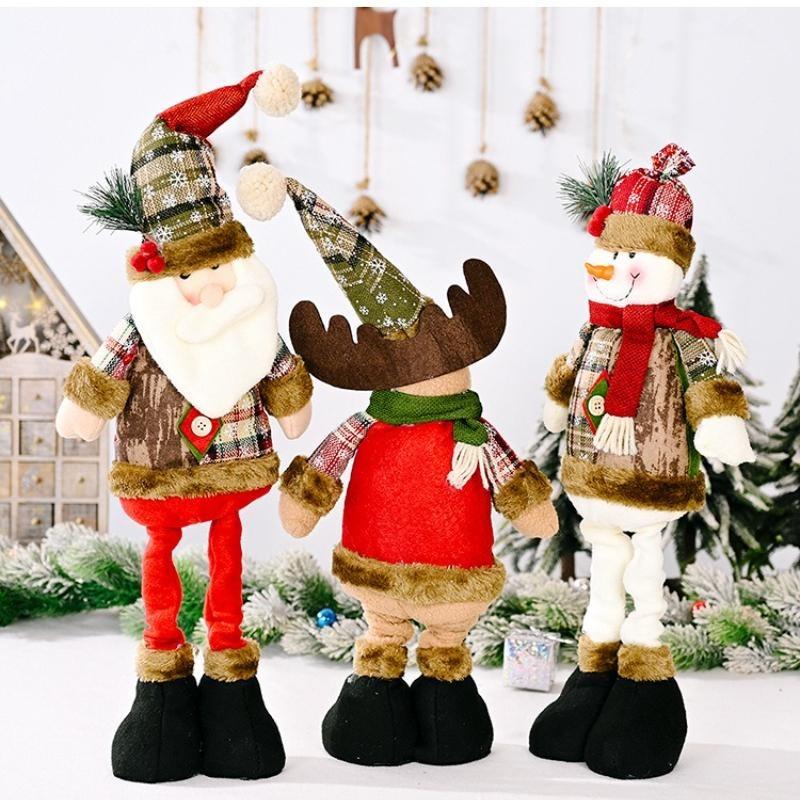 Vintage Snowflake Checkered Fabric Stretch Christmas Doll Ornaments, Tabletop Doll Decor, Christmas Gift for Home Hotel Shopping Mall