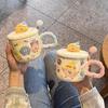 High Value Ins Mug with Lid Spoon Cute Ceramic Water Cup Girls Home Cup Office Coffee Cup
