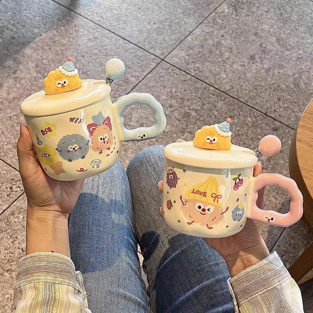 High Value Ins Mug with Lid Spoon Cute Ceramic Water Cup Girls Home Cup Office Coffee Cup