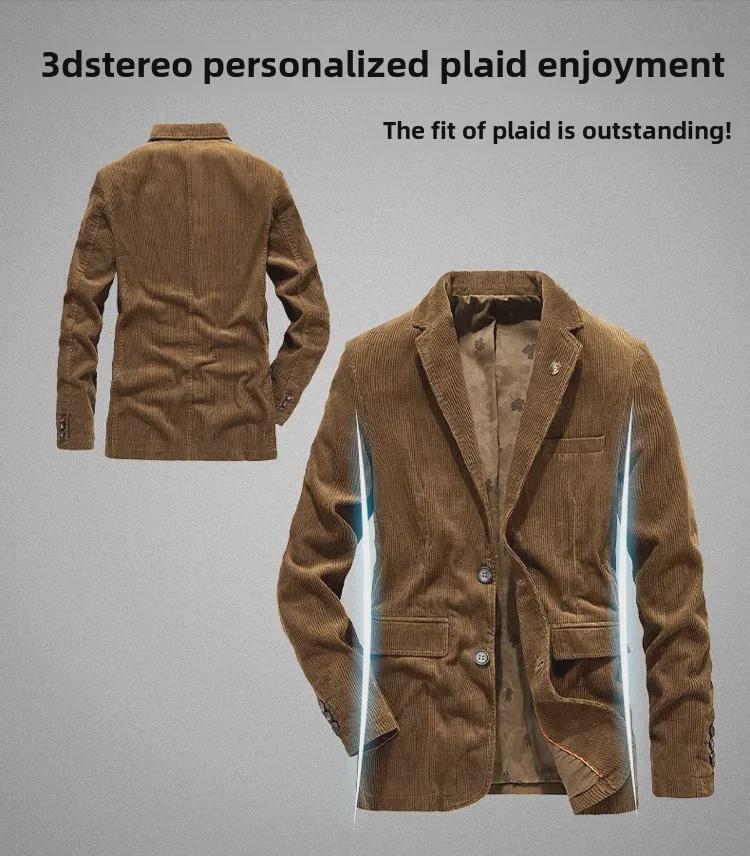 Giacca Suit Casual Retro in Velluto a Coste Autunno/Inverno con Revers Piatto in Cotone 58179