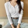 Versatile Threaded Button Bottom Shirt Women's Long Sleeve T-Shirt Spring New Slim Skinny Top
