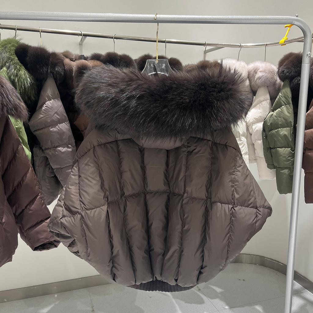 Winter New Natural Fox Fur Collar Hooded White Duck Down Jacket Women's Short Loose Thickened Warm Jacket