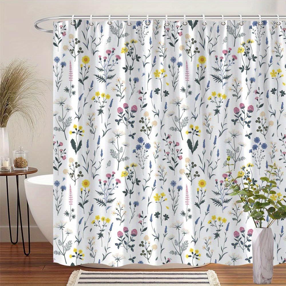 

1 Floral Shower Curtain With Colorful Flowers And Butterflies - Modern Minimalist Design, Polyester Fabric, Machine Washable W60H190(CM)-1 Pcs
