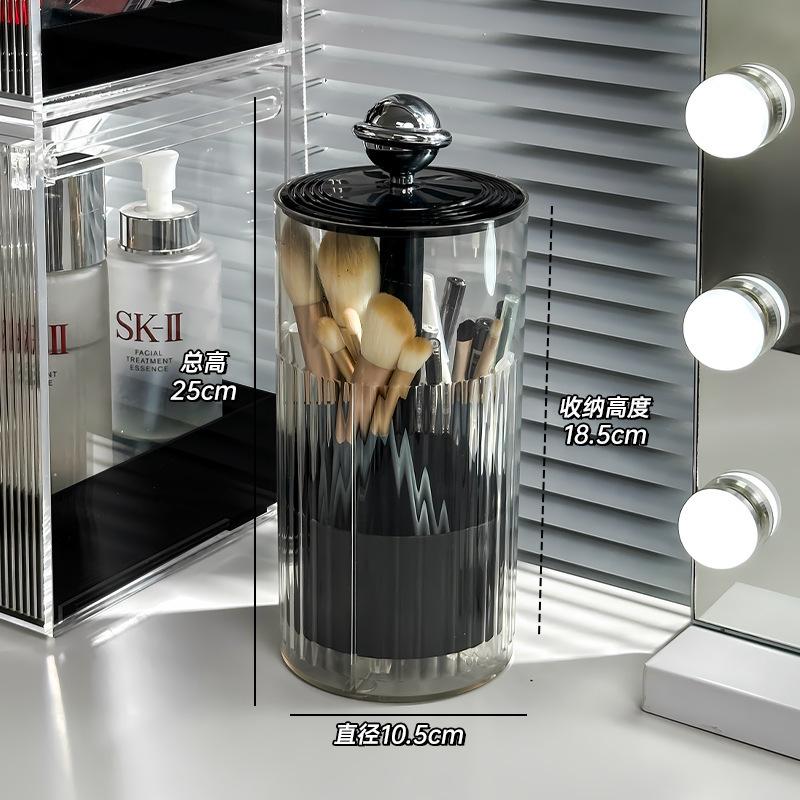 Transparent Makeup Brush Holder with Lid Automatic Lifting Dustproof Makeup Brushes Organizer for Vanity Cosmetics Storage Box