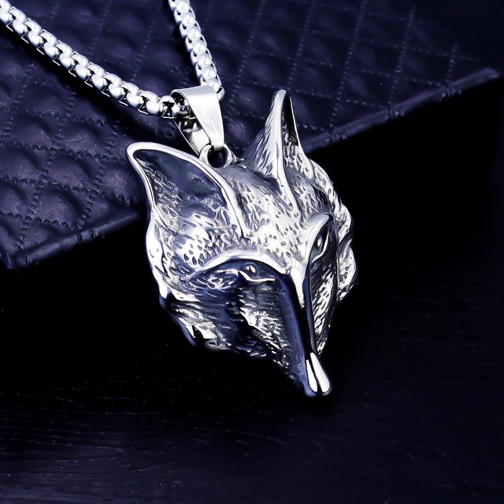 New European and American Domineering Skull Fox Animal Jewelry Necklace Men s Pendant 60CM