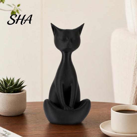 Cat Desk Decor 3D Printed Meditating Figurine, Modern Abstract Sculpture with Cross-Legged Pose, Narrative Space Decoration Minimalist for Office
