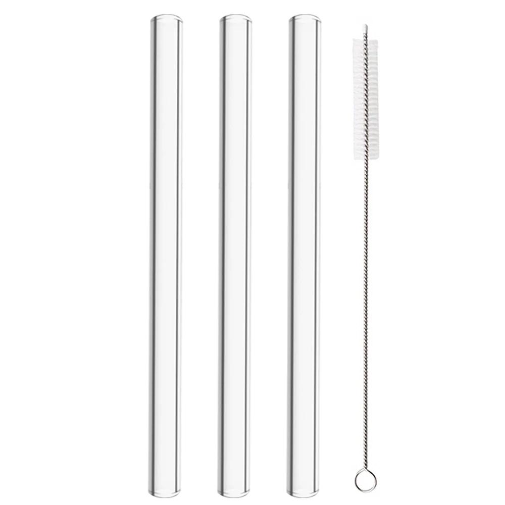 12mm High Borosilicate Glass Straw 4Pcs Reusable Eco Friendly Drinking Straws Set Bubble Tea Smoothies Bar Accessories