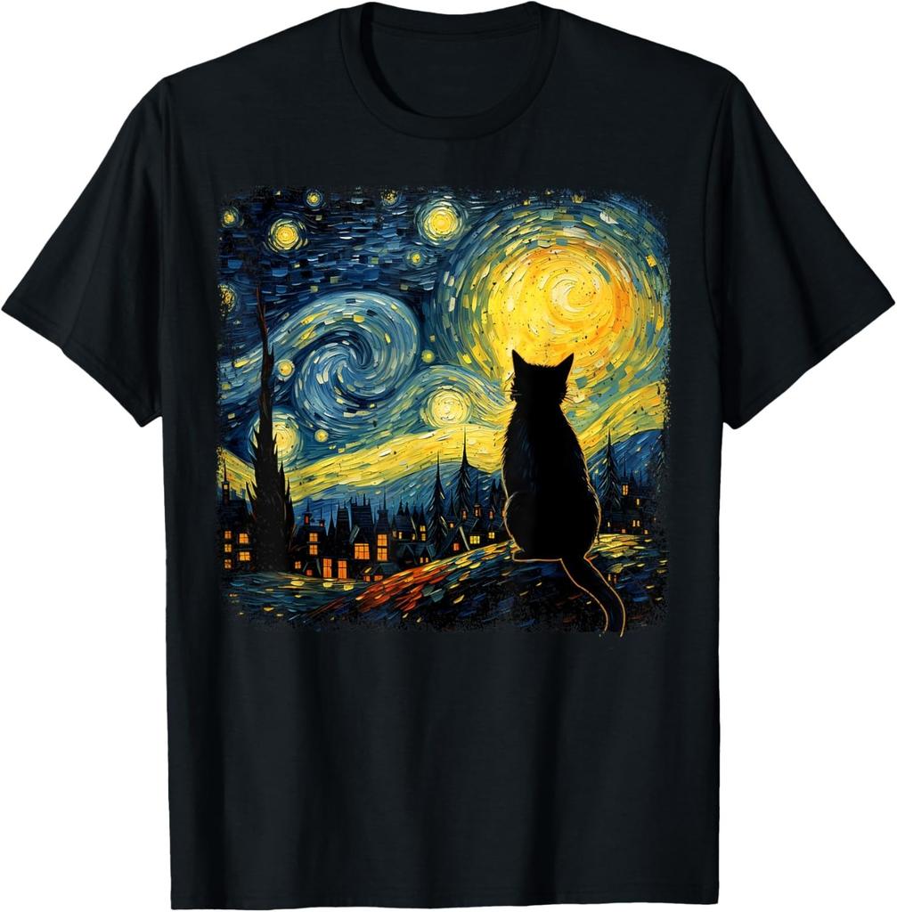 Cat Starry Night Van Gogh Cat For Cat Lover Cat Mom Cat Dad unisex T-Shirt Mens Womens Tees Top