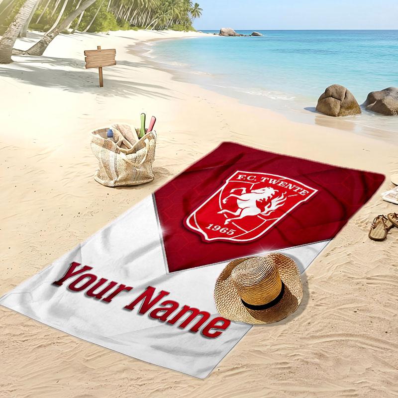 FC Twente Personalized Printed Beach Towel Soccer Logo Support Custom Name Text Absorbent Towel For Sport Travel Special Gift