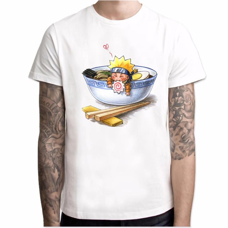 T-skjorte for menn Mote Cool O-hals Naruto Love Ramen Print T-skjorte med korte ermer Casual