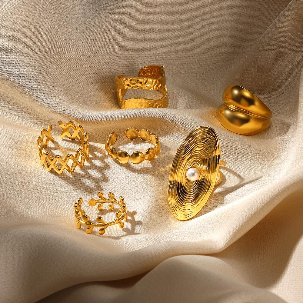18k Gold-Plated Double-Layer Stainless Steel Geometric Open Women's Ring