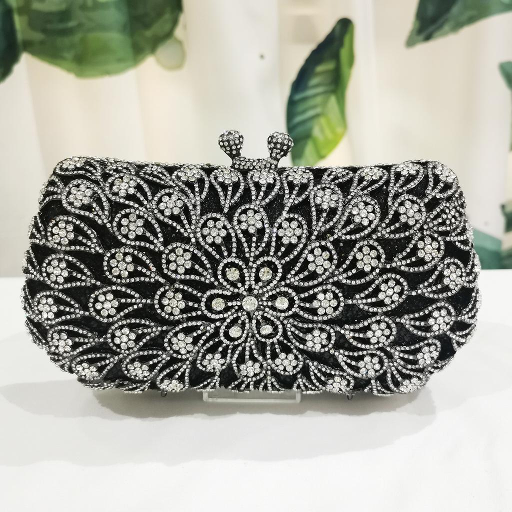 Weiße Strass Schwarz Abendtasche Tasche WHTUOHENG Damen Blumen Diamant Kristall Damen Party Abschlussball Handy Handtaschen Minaudiere