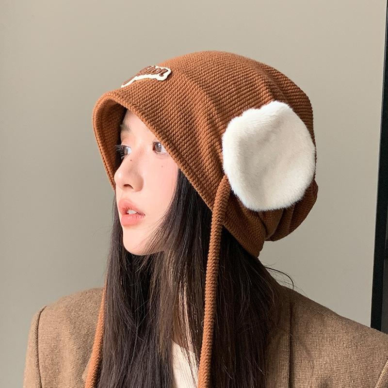 Warm Ear Protection Knitted Wool Hat with Big Head Circumference Showing Face Small Pile of Hats Versatile Head Hat