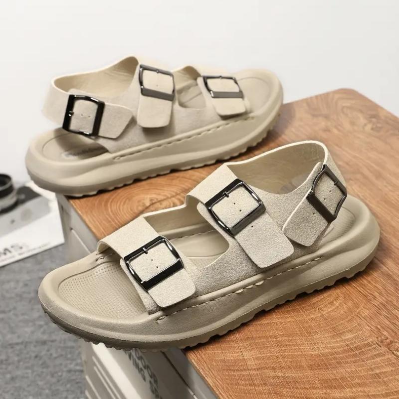 Summer Fashion Buckle Men Sandals Thick Sole Solid Color Slippers Soft Bottom Anti Slip Lightweight Shoes Chaussures Homme Ete