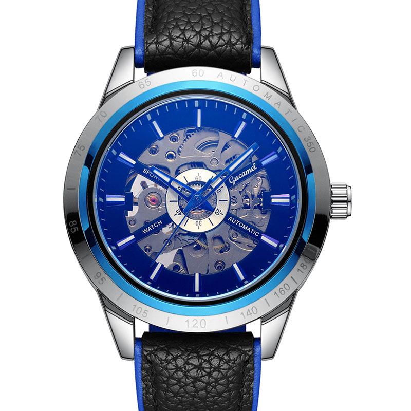 GUCAMEL Business Fashion Handstück Leder mit hohler mechanischer Uhr