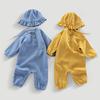 Hooded Baby Summer Romper: Double Layer Gauze, 100% Cotton, Solid Color, Breathable and Sweat-Absorbent - Ideal for Crawling and Casual Wear