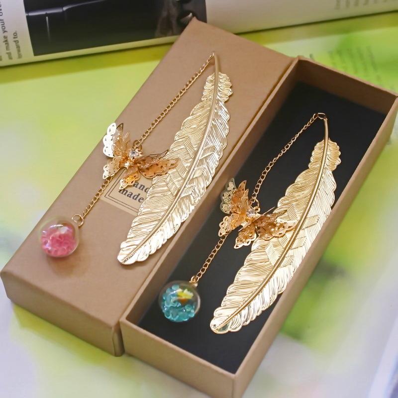 Chinese Cross-border Metal Feather Bookmark: Classical Leaf Vein Design, Creative Stationery, Ancient Style Cultural Gift