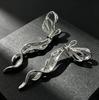Korean-Style Creative Ribbon Bow Liquid Silver Earrings for Women