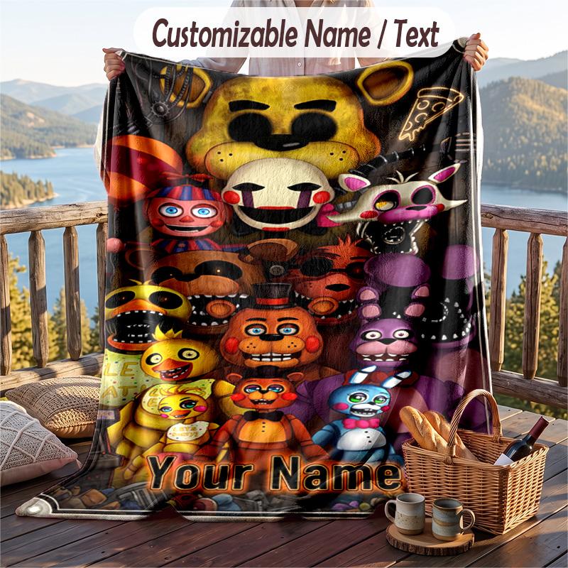 Five Nights At Freddy’s Flannel Blanket, Personalized Custom Name Text, Soft Warm Plush Throw Blanket For Gift