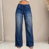Autumn New Style Women's Denim Long Pants with Drawstring Elastic Waist Straight Leg Fashionable Wide-leg Jeans